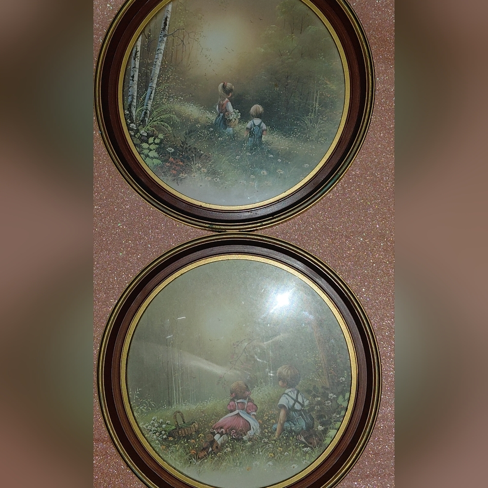 Vintage Set Of Framed Wall Art with Children in Nature Scene